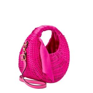 BNWT- Straw crescent cross body bag- Small in rose violet